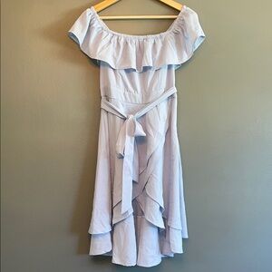 Off-Shoulder Light Blue Ruffle Dress
